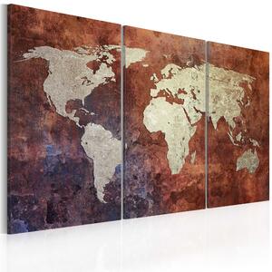 Canvas Tavla - Rusty världskarta - triptyken - 60x40
