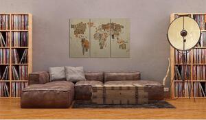 Canvas Tavla - Karta över världen (tyska) - Triptych - 60x40