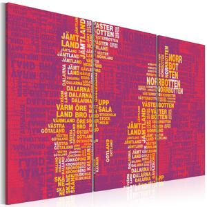 Canvas Tavla - Text karta över Sverige (rosa bakgrund) - Triptych - 60x40