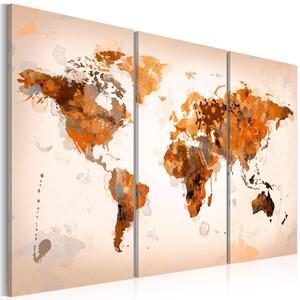 Canvas Tavla - Map of the World - Desert storm - triptych - 60x40