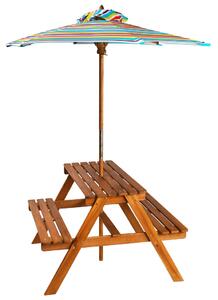 Picknickbord för barn med parasoll 79x90x60 cm massivt akaciaträ