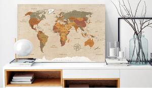 Canvas Tavla - World Map: Beige Chic - 60x40