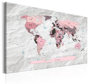 Canvas Tavla - World Map: Pink Continents - 60x40