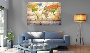 Canvas Tavla - Map on wood: Colourful Travels - 60x40