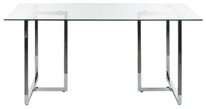 Matbord Silver Härdad Glasskiva Rektangulär 160 x 90 cm 6 Personer Kapacitet Modern Design Beliani