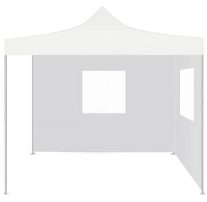 Hopfällbart partytält med 2 sidoväggar 2x2 m stål vit
