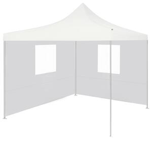 Hopfällbart partytält med 2 sidoväggar 2x2 m stål vit