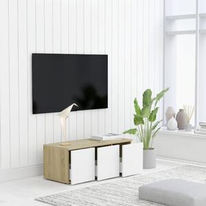 TV-bänk vit och sonoma-ek 80x34x30 cm spånskiva