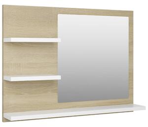 Spegelskåp vit och sonoma-ek 60x10,5x45 cm konstruerat trä