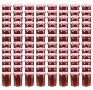 Syltburkar i glas med vita och röda lock 96 st 400 ml