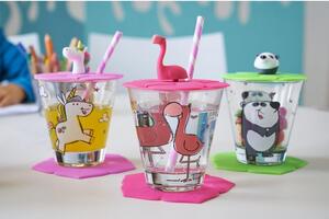 BAMBINI Set om 3 glas, lock & underlägg (Flamingo, Enhörning, Panda)