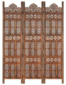 Rumsavdelare 3 paneler handsnidad brun 120x165 cm mangoträ