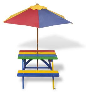 Picknickbord med bänkar och parasoll för barn flerfärgad trä