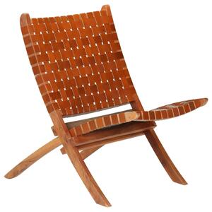 Hopfällbar stol flätad brun äkta läder
