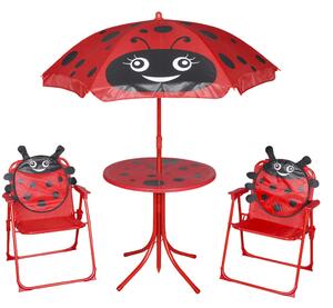 Cafébord för barn med parasoll 3 delar röd