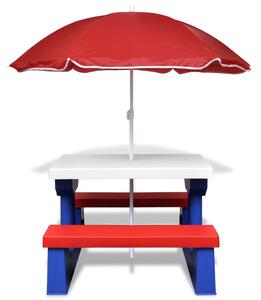 Picknickbord med bänkar och parasoll för barn flerfärgad