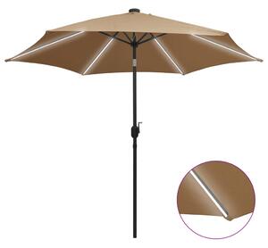 Parasoll med LED-lampor och aluminiumstång 300 cm taupe