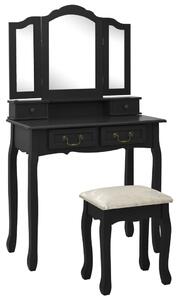 Sminkbord med pall svart 80x69x141 cm paulowniaträ