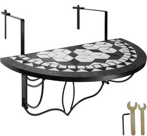 Tectake 402767 hängande balkongbord med vikbart mosaikmönster 75x65x62cm - svart/vit