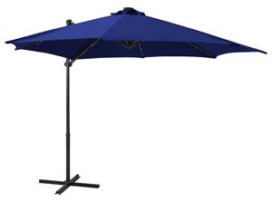 Frihängande parasoll med stång och LED azurblå 300 cm