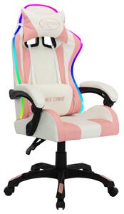 Gamingstol med RGB LED-lampor rosa och svart konstläder