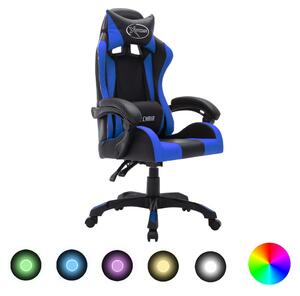 Gamingstol med RGB LED-lampor blå och svart konstläder