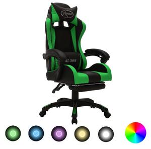 Gamingstol med RGB LED-lampor grön och svart konstläder
