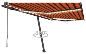 Automatisk markis med vindsensor & LED 400x350 cm orange/brun
