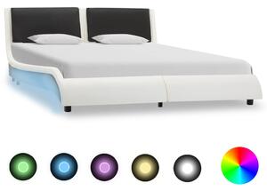 Sängram med LED vit och svart konstläder 140x200 cm