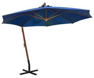 Hängande parasoll med stång azurblå 3,5x2,9 m massivt granträ