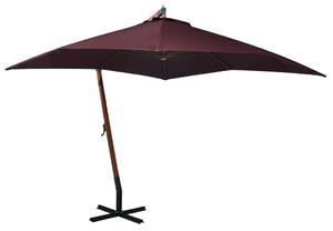 Hängande parasoll med stång vinröd 3x3 m massivt granträ