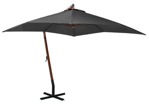 Hängande parasoll med stång antracit 3x3 m massivt granträ