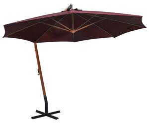 Hängande parasoll med stång vinröd 3,5x2,9 m massivt granträ