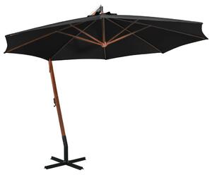Hängande parasoll med stolpe svart 3,5x2,9 massivt granträ
