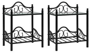 Sängbord 2 st stål och härdat glas 45x30,5x60 cm svart