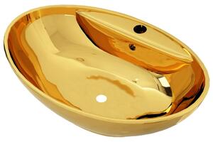 Handfat med bräddavlopp 58,5x39x21 cm keramik guld