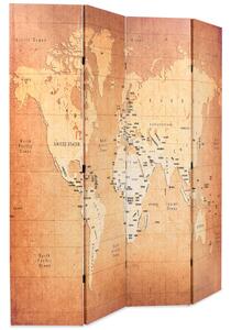 Vikbar rumsavdelare världskarta 160x170 cm gul