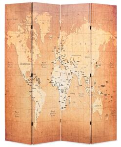 Vikbar rumsavdelare världskarta 160x170 cm gul