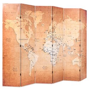 Vikbar rumsavdelare världskarta 228x170 cm gul