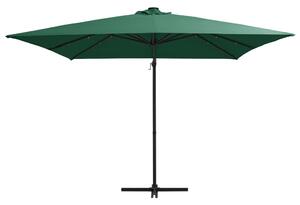 Frihängande parasoll med LED och stålstång 250x250 cm grön