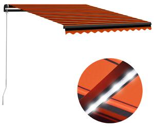 Markis manuellt infällbar med LED 350x250 cm orange och brun