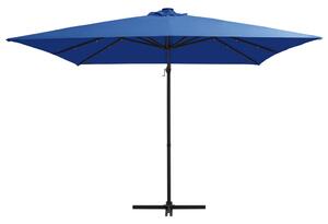 Frihängande parasoll med LED och stålstång 250x250 cm azurblå