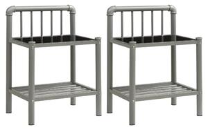 Nattduksbord 2 st grå och svart metall och glas