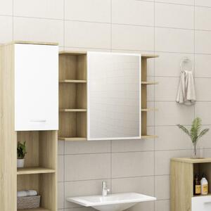 Spegelskåp för badrum vit och sonoma-ek 80x20,5x64 cm spånskiva