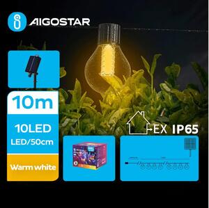 Aigostar - LED Solar Dekorativ slinga 10xLED/8 funktioner 10,5m IP65 varm vit