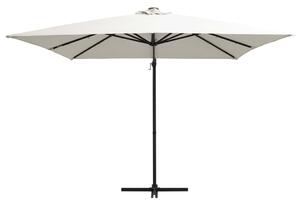 Frihängande parasoll med LED och stålstång 250x250 cm sand
