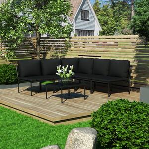 Loungegrupp för trädgården med dynor 6 delar svart PVC