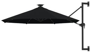 Väggmonterat parasoll med LED och metallstång 300 cm svart