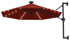 Väggmonterat parasoll med LED och metallstång 300 cm terrakotta