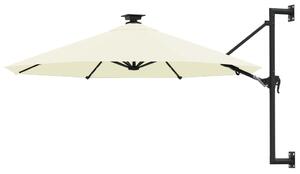 Väggmonterat parasoll med LED och metallstång 300 cm sandfärgad